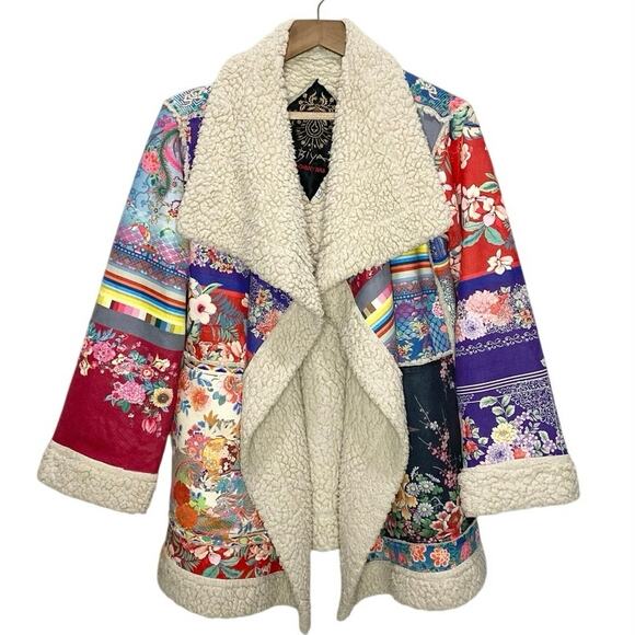 Johnny Was Anna Open Front Faux Fur Lined Jacket In Multi XS - Picture 3 of 6